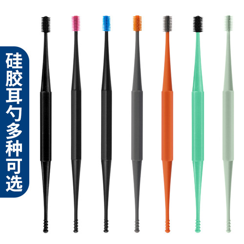 Manufacturer's silicone double-headed spiral ear scoop for massaging the ear canal and ear picking tool.