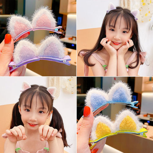 New cute internet celebrity cat ear hairpin bangs clip headdress broken hair edge clip plush hairpin autumn and winter hair accessories