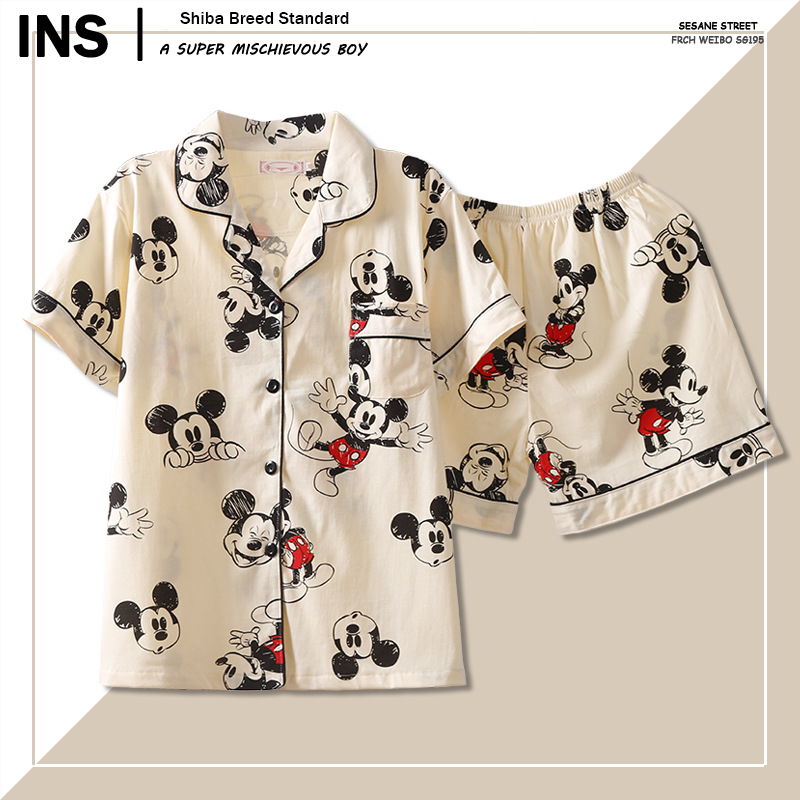 Celebridad en línea ins estilo Corea del Sur pijamas de dibujos animados verano de las mujeres Mickey pantalones cortos de manga corta de alto grado lindo traje homewear