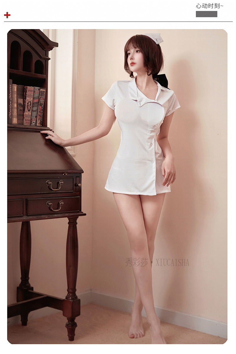 Xiuaisha Nurse Role-Play Lingerie Set, Polyester Uniform Style, One Size Pink — detail image 16