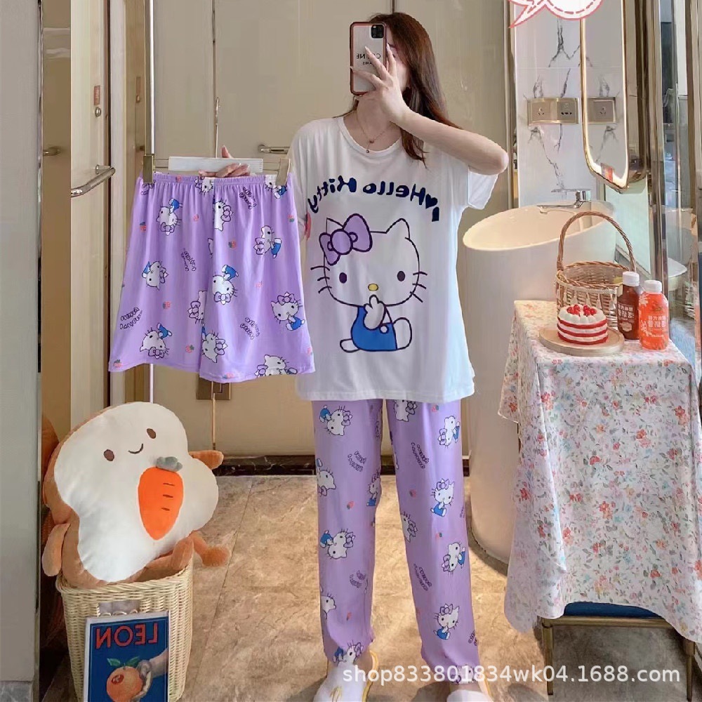 Pijamas transfronterizos de leche de verano pantalones de manga corta tres piezas de dibujos animados lindos ropa de hogar de comercio exterior de labu