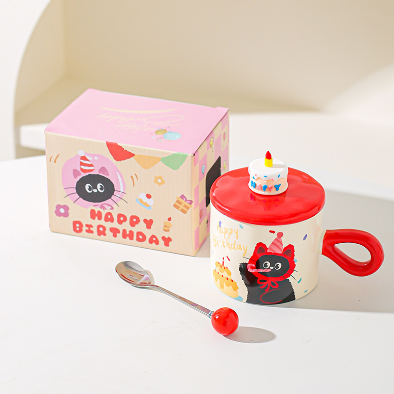 Caricatura encantadora gato cerámica taza de agua copas de alto valor caja de regalo regalo regalo de cumpleaños taza de desayuno
