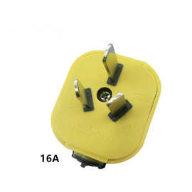 三插头三角扁接线插头大功率三孔空调插头黄色包胶一体铜16A抗摔