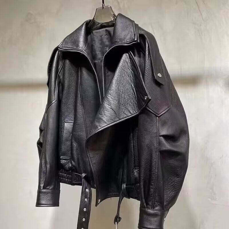 American-Style Heavy-Duty Retro Leather Jacket for Men, Autumn Cool Biker Jacket, Trendy Brand Design Pu Leather Casual Coat