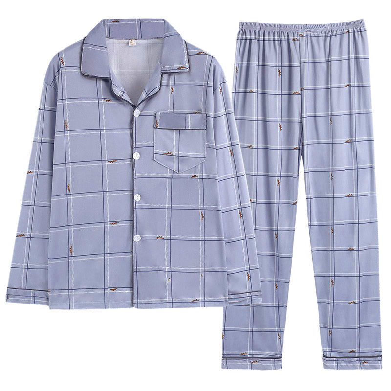 Pijamas de hombre de manga larga de primavera y otoño pijamas de hombre de primavera y verano ropa de hogar delgada pijamas de mediana edad para hombres traje de algodón de color sólido