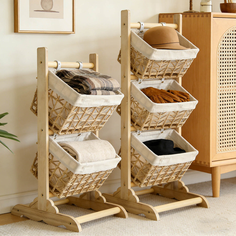 Snack Storage Rack, Household Multi-Layer Storage Rack, Miscellaneous Items, Books and Newspapers, Floor-Standing Storage Rack, Woven Basket Storage Rack, Living Room