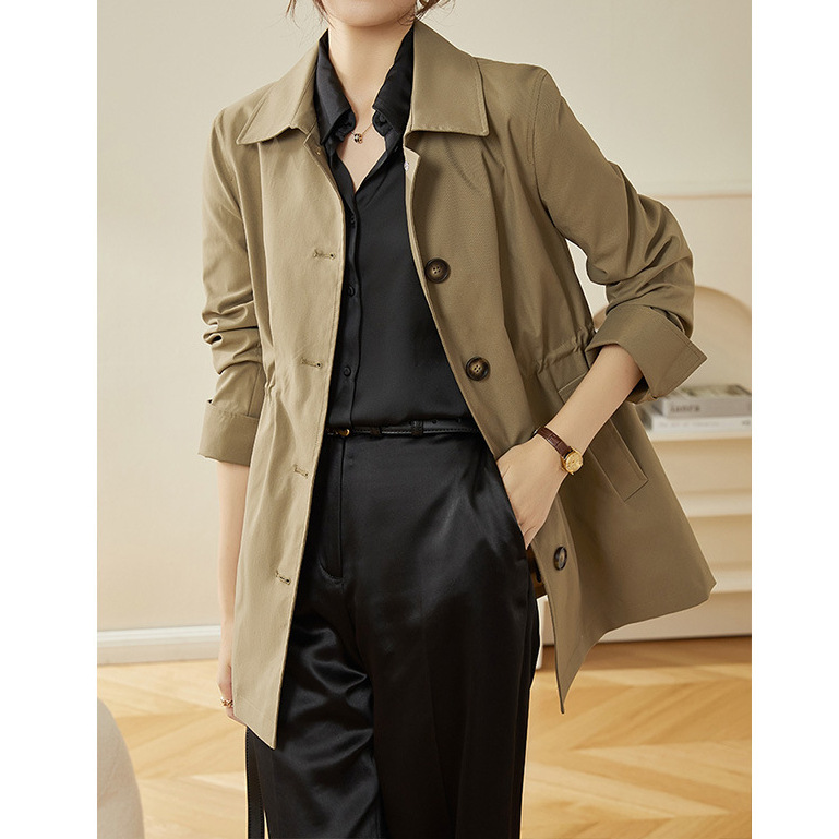 High-End Korean-Style Trench Coat for Women, 2026 New Spring Casual Slim-Fit Mid-Length Jacket for Petite Women