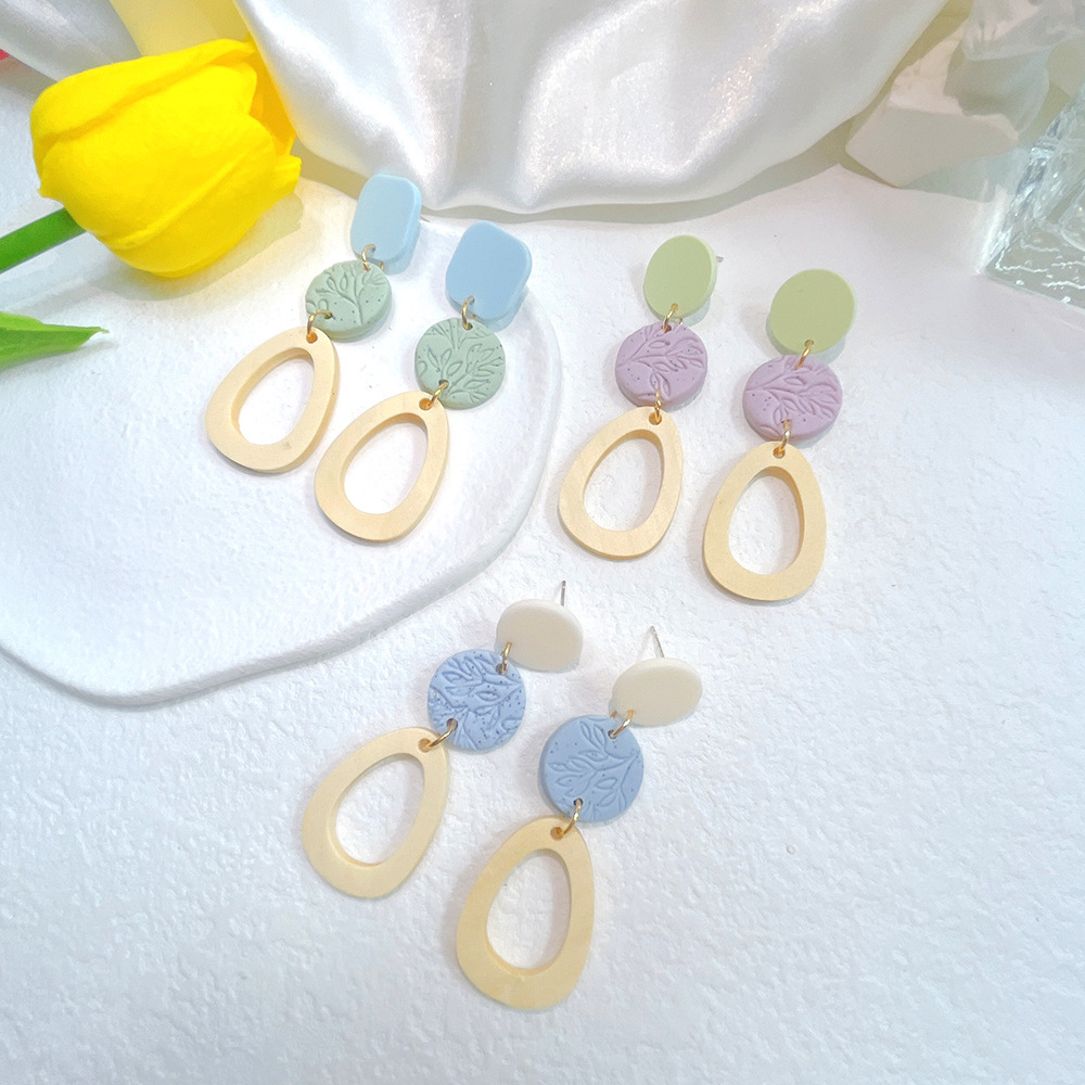 1 Pair Simple Style Round Water Droplets soft clay Patchwork Womenu0027S Chandelier Earrings