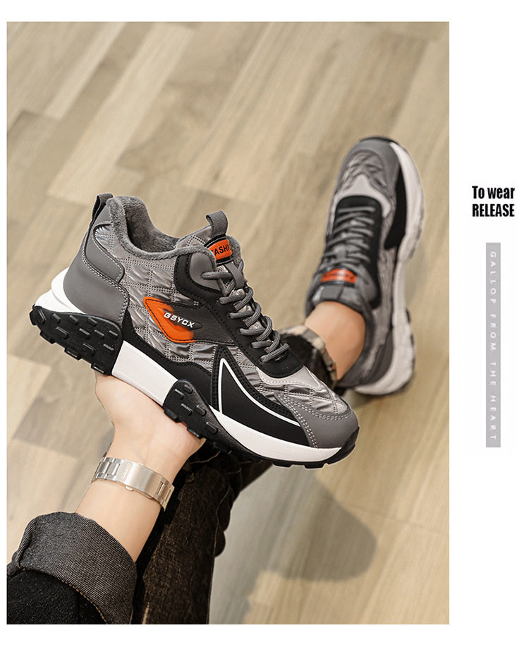 Giày nam kiểu sneaker cổ cao lót nhung dày dặn giữ ấm chống nước đế dày — Kaki, Milan, Xám đen chi tiết 9
