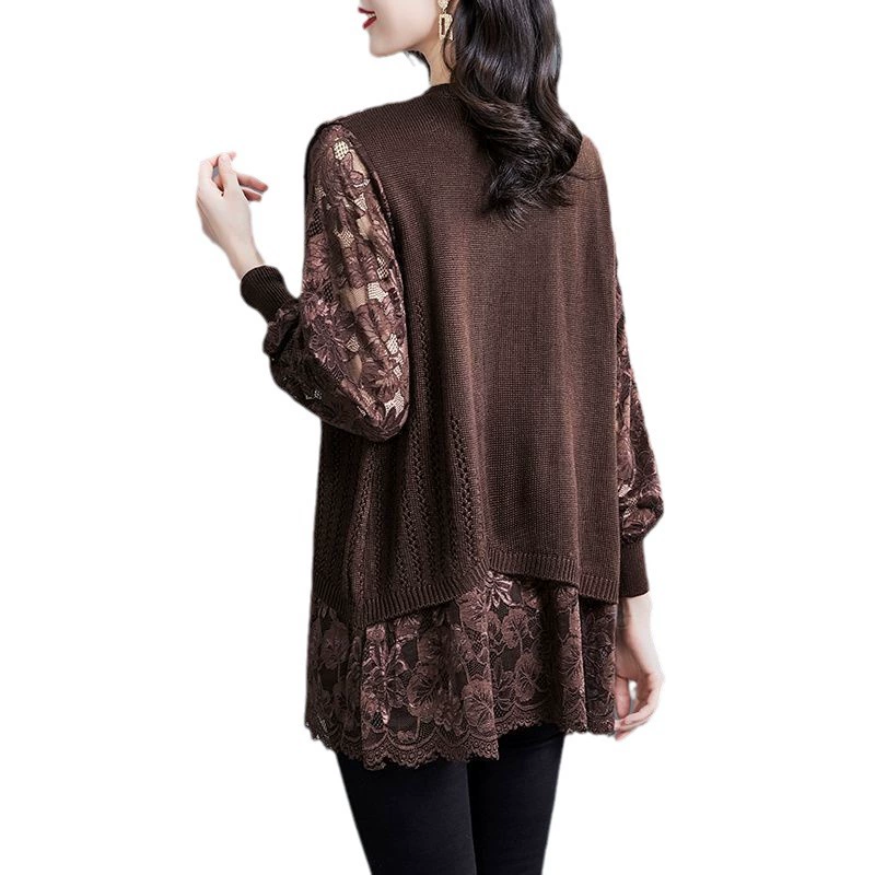 Knitted spring sweater, set for mother, plus size, western style