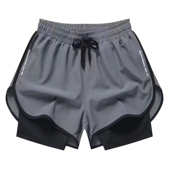 Cross-border swimming trunks men's loose anti-embarrassment double-layer swimming trunks men's running sports pants breathable quick-drying hot spring swimming trunks