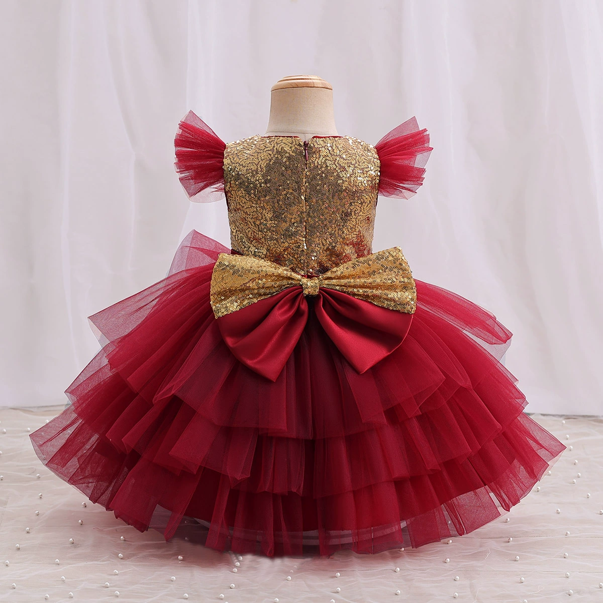 Children's small princess costume, piano, flower girl dress with bow, new collection, Birthday gift