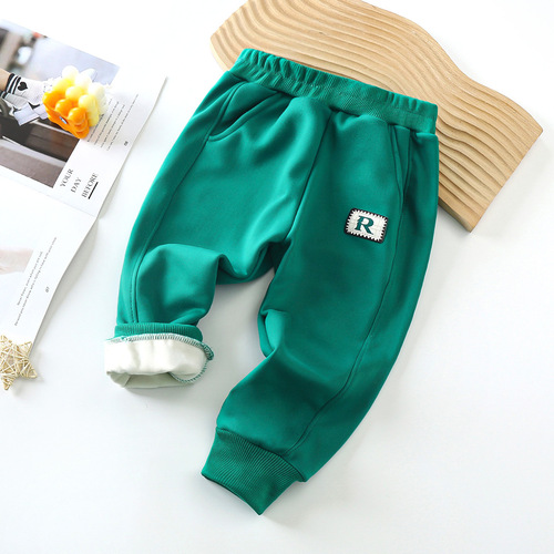 Children's velvet casual pants new winter thickening medium and large children's leggings pants for boys and girls sports warm long sweatpants