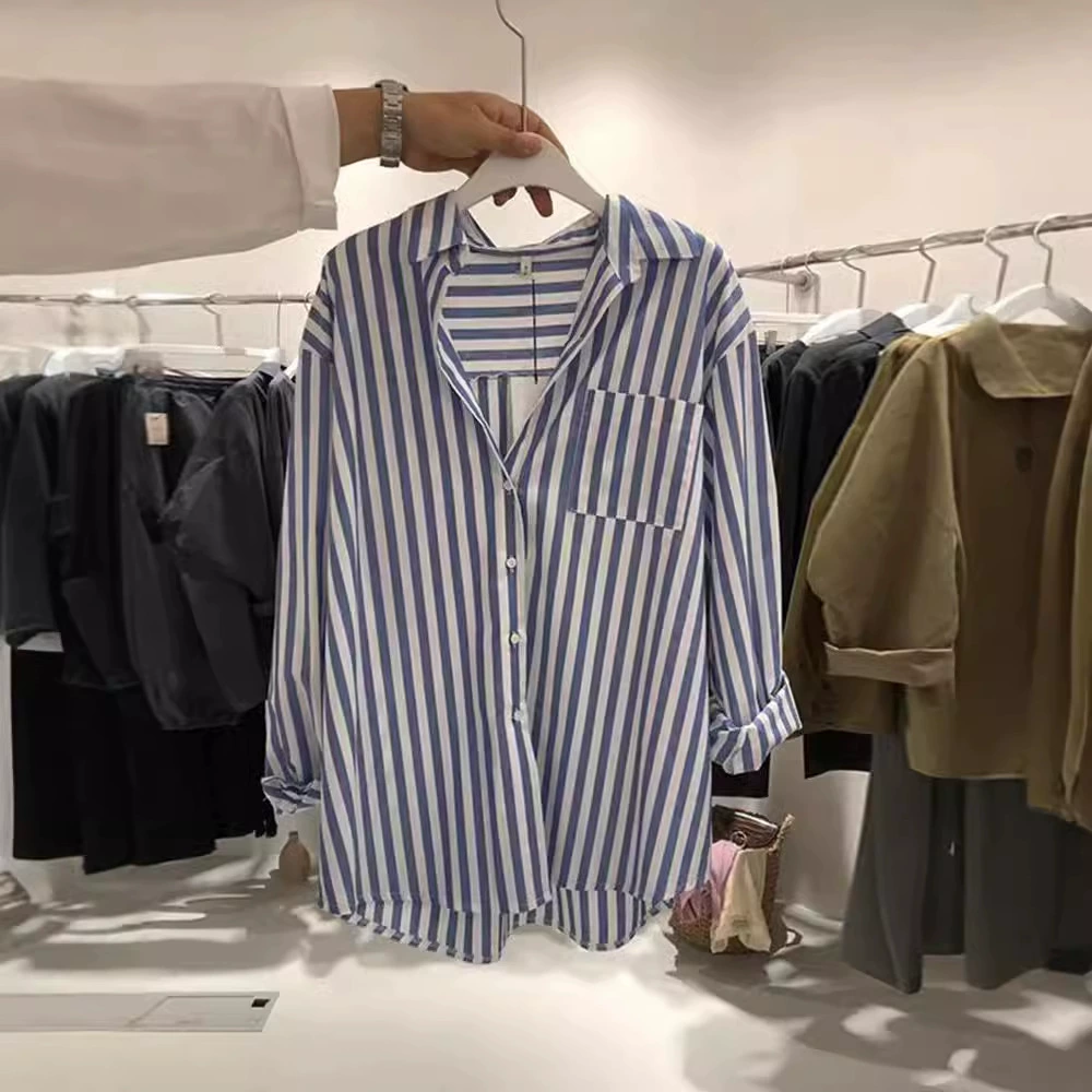 Полосатая рубашка женская, весна-осень 2021, новый универсальный свободный и шикарный топ в стиле французского ретро