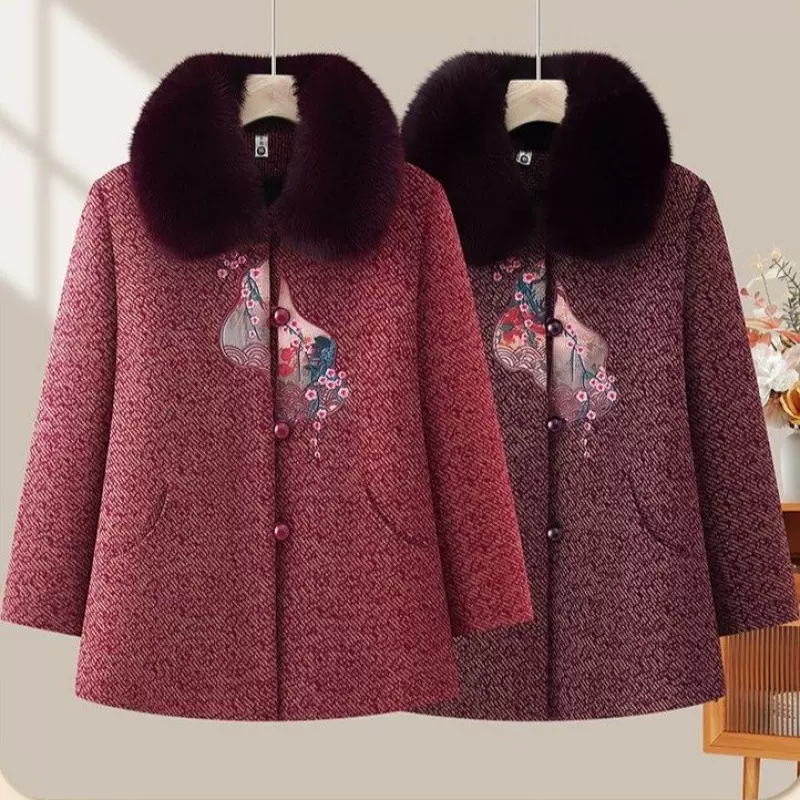 老年人女冬装外套奶奶装加绒加厚秋冬款奶奶上衣大码棉服家居服