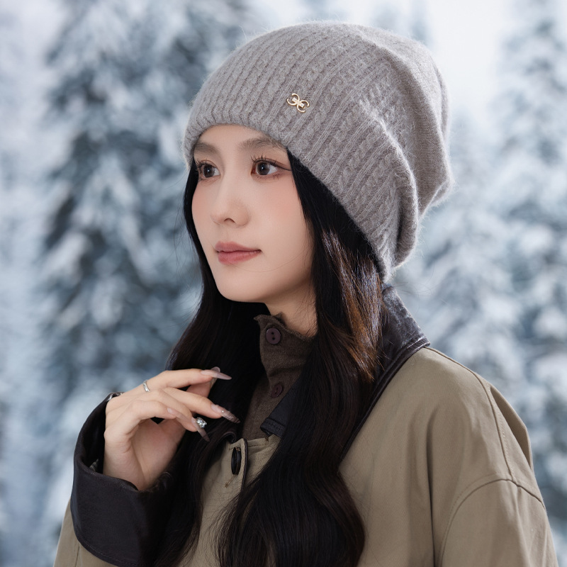 秋冬加绒毛线帽女款韩版百搭保暖针织帽加厚堆堆帽大头围包头帽新|undefined