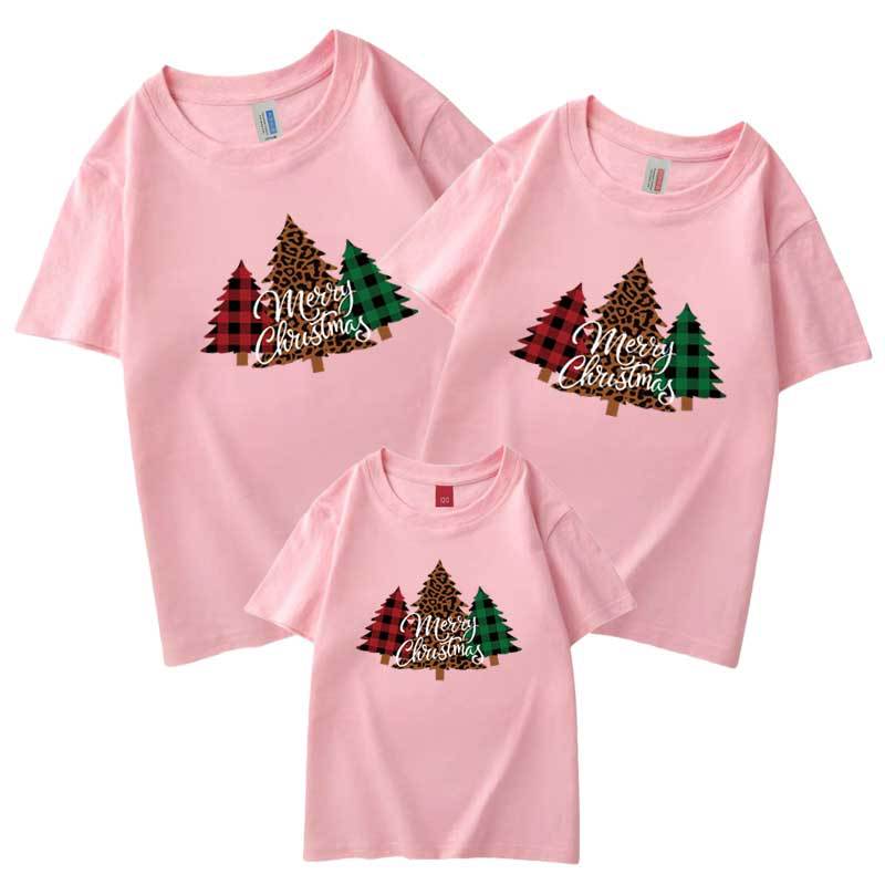 Nuevo Tres madre-niño ropa camiseta manga corta árbol de Navidad A cuadros Ropa de padres e hijos de Navidad europea y americana de comercio electrónico transfronterizo