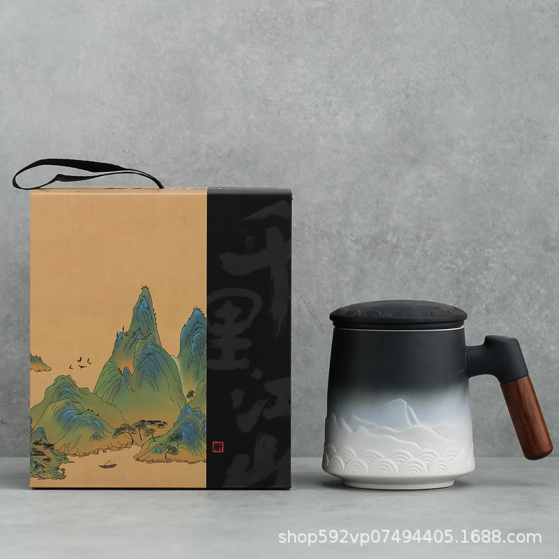 Set logo hand-painted landscape painting Jiangshan tea cup thousands of miles kung fu tea cup master cup hand gift box three-color Set logo hand-painted landscape painting Jiangshan tea cup thousands of miles kung fu tea cup master cup hand gift box three-color