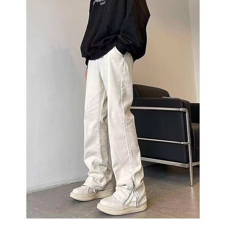 2024 nuevo estilo americano vibe pantalones callejeros marca de moda shuai jeans blancos pantalones delgados rectos