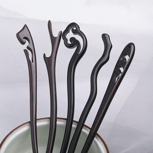 Black ebony luxurious treasure hairpin, vintage-style hair accessory, minimalist modern design, Hanfu headdress, traditional costume wooden hairpin, Qipao accent piece