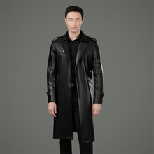 高端男士长款皮衣2025秋季中年商务休闲西装领防风经典保暖皮风衣