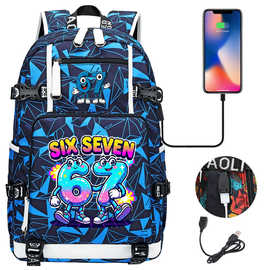 02跨境热销 six seven 67 USB青少年学生书包男女旅行双肩背包