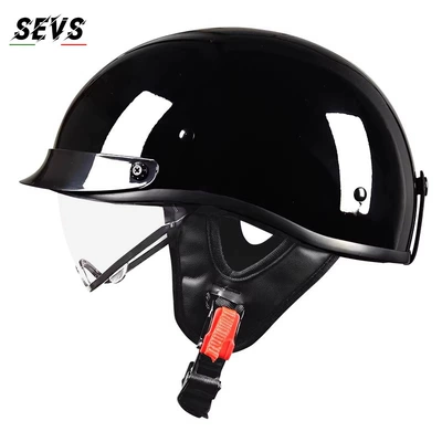 Motosiklet kaskı (dəbilqə) — scooter half helmet, electric vehicle - glossy-black-transparent-m