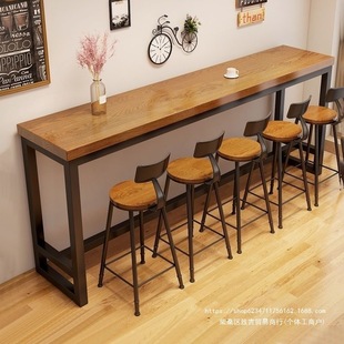 Solid Wood Bar Table Home Balcony Wall Narrow Table Long Table Milk Tea Shop Bar High Table and Chair Combination Commercial
