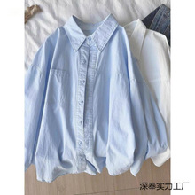 纯棉轻奢衬衫女内搭叠穿宽松百搭遮肉长袖衬衣气质外穿上衣服爆款