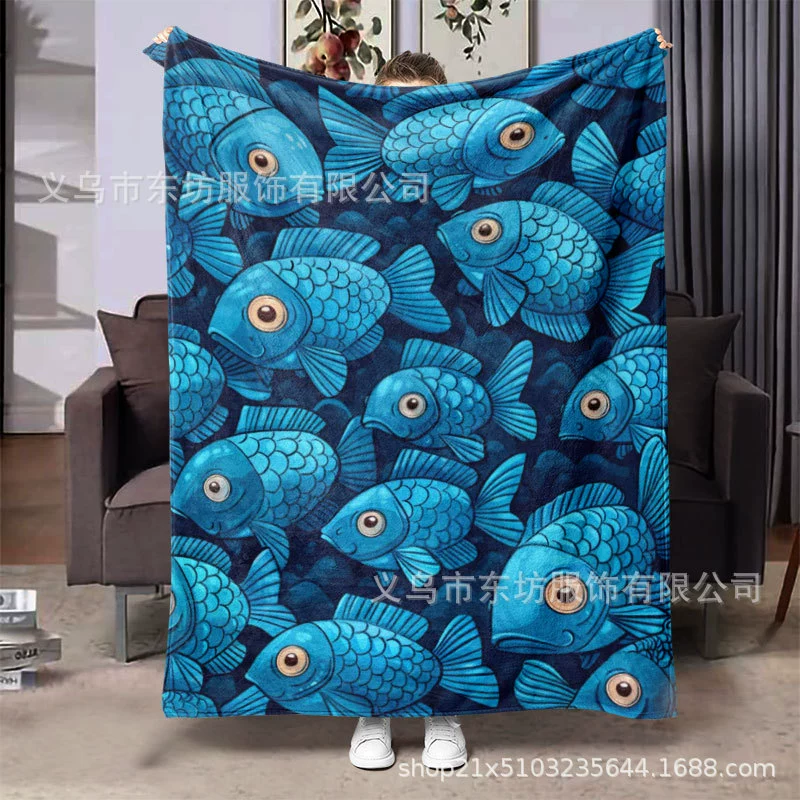 Синяя индивидуальная рыбная стая креативная и удобная фланелевая шерсть для домашнего путешествия