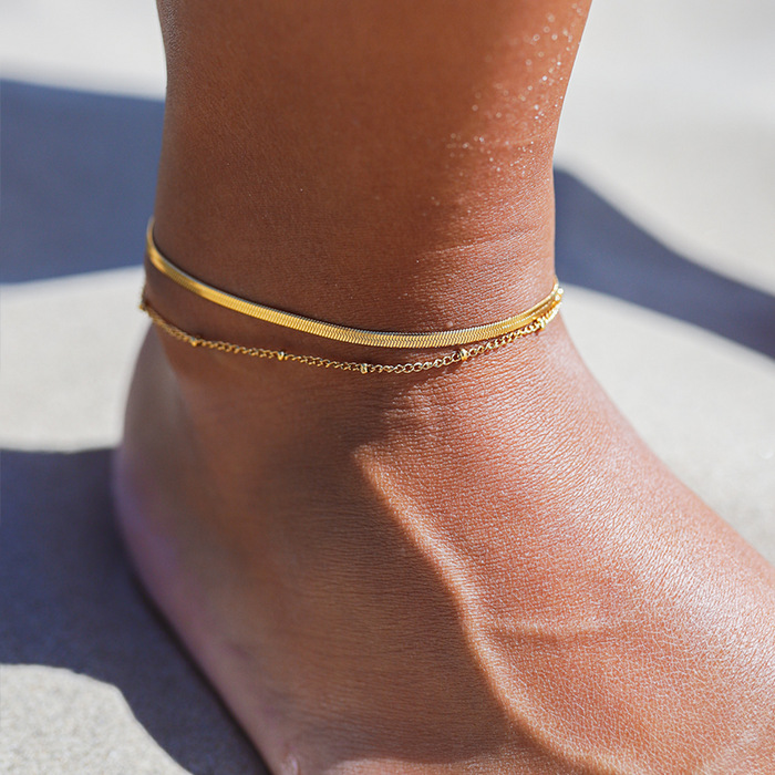 7g Weight Ion Plating (IP) Gold Plating Process 18K Gold Plated Plating Material Simple Style Geometric Stainless Steel Plating 18k Gold Plated Women's Anklet