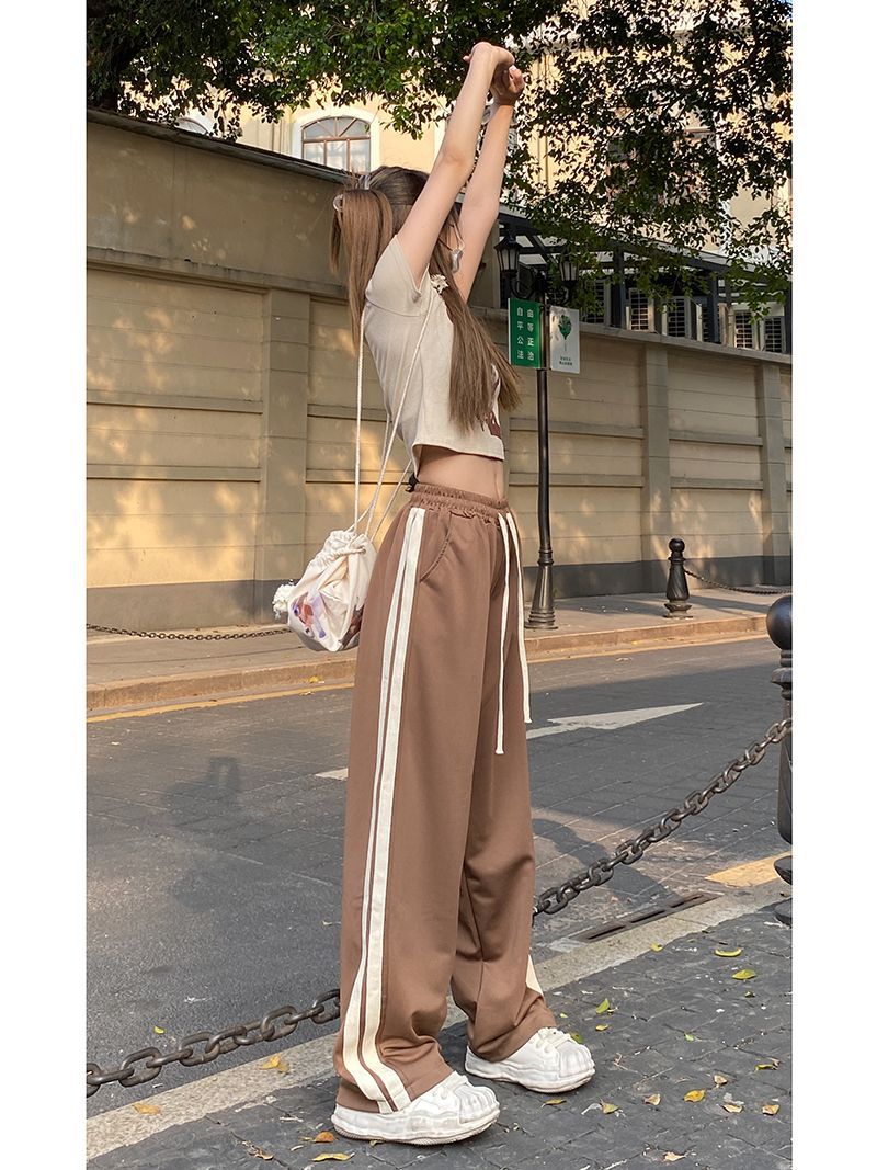 Pantalones de piernas largas estadounidenses de verano para niñas nuevas rayas laterales coreanas de estilo de Hong Kong pantalones deportivos rectos casuales sueltos image 6
