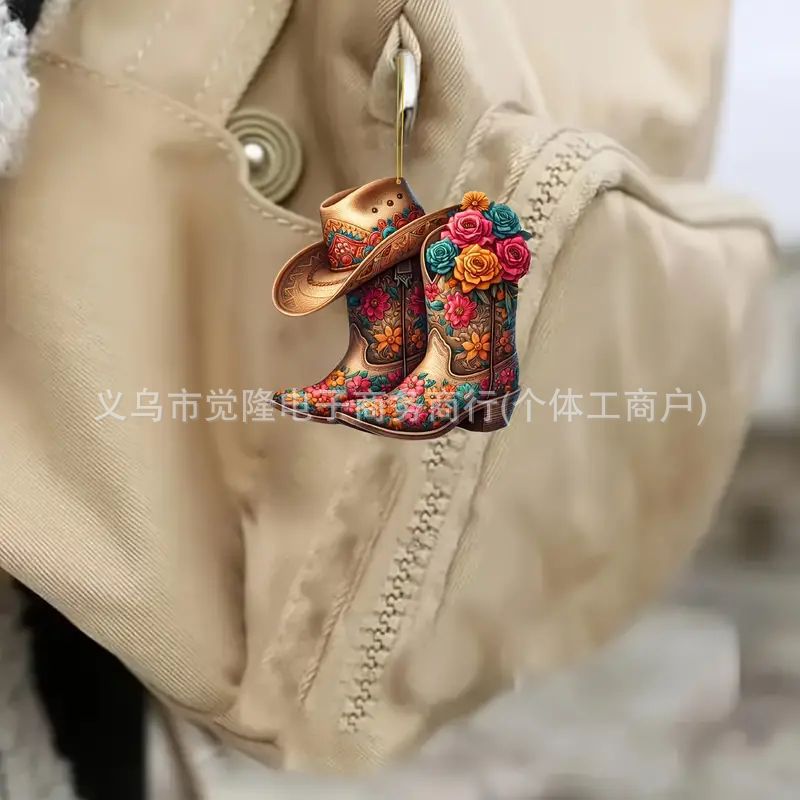 Nuevas botas personalizadas transfronterizas y sombreros denim plano acrílico mochila de automóviles decoración de llaves image 2