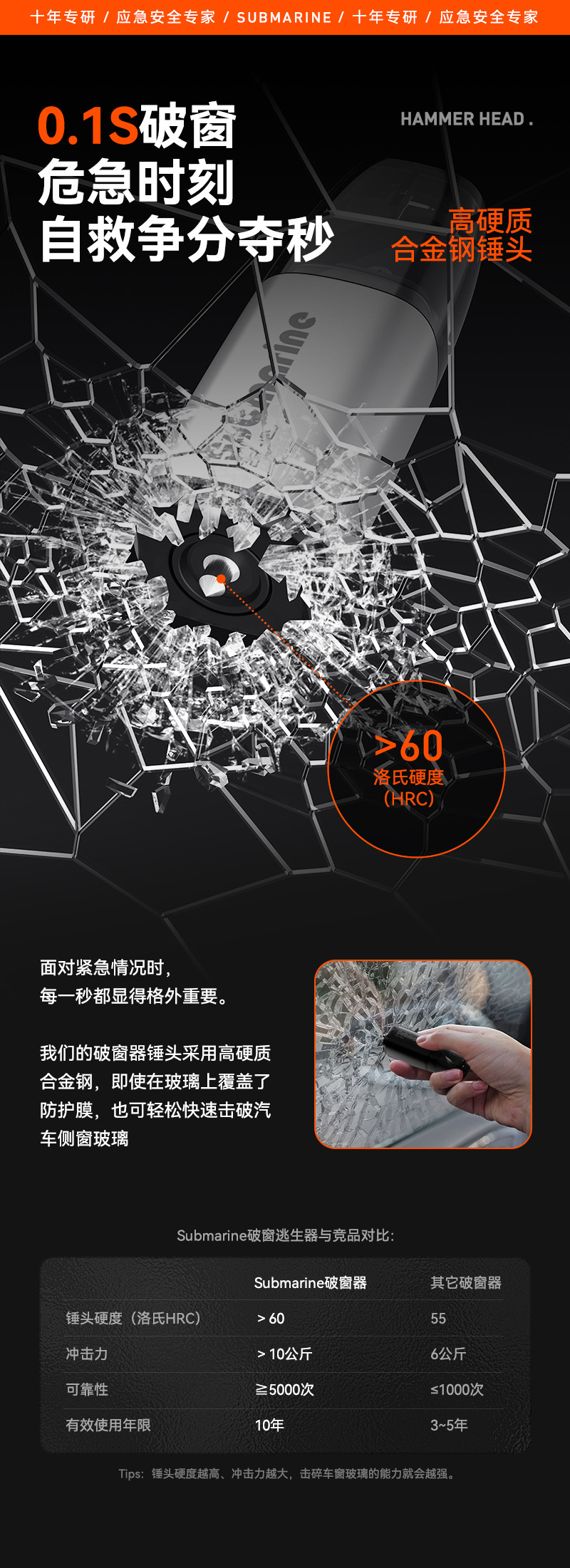 New car safety hammer car escape hammer multi-function window breaker cutting safety belt portable car safety hammer