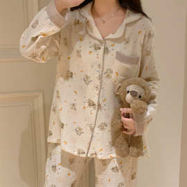 韩国ins女士秋季新款韩版睡衣宽松奶萌树日系可爱家居服睡衣套装