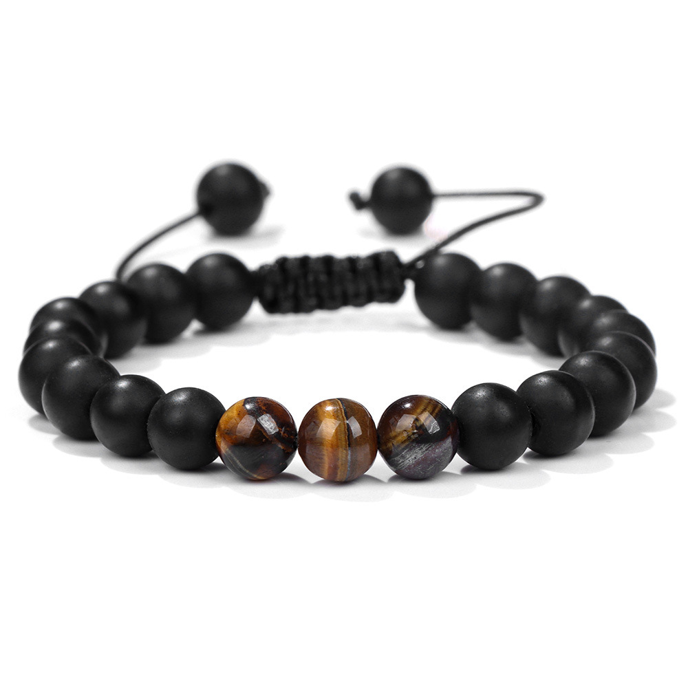 Amazon Venta caliente 8mm Tigre ojo piedra volcánica pulsera energía lava piedra tejida pulsera de pareja ajustable