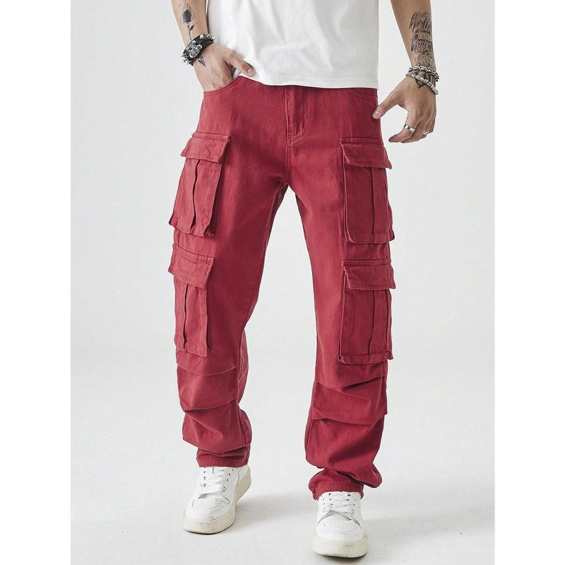 跨境Men's Casual Washed Straight Leg Cargo Jeans Menswear|undefined