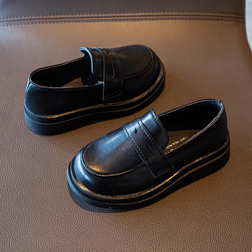 Children's black leather shoes 2024 spring and autumn new fashion style baby girl princess shoes girls British style retro single shoes