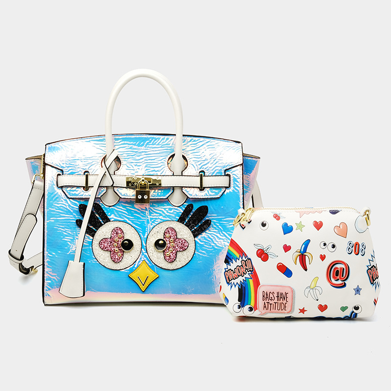 Impresión portátil de gran capacidad de dibujos animados lindos bolsos de moda europeos y americanos clásicos de la cerradura de metal 2815 #