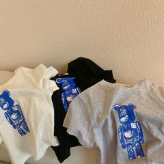 New unisex children's bear print short sleeve t-shirt round neck baby kids street loose T-shirt trendy