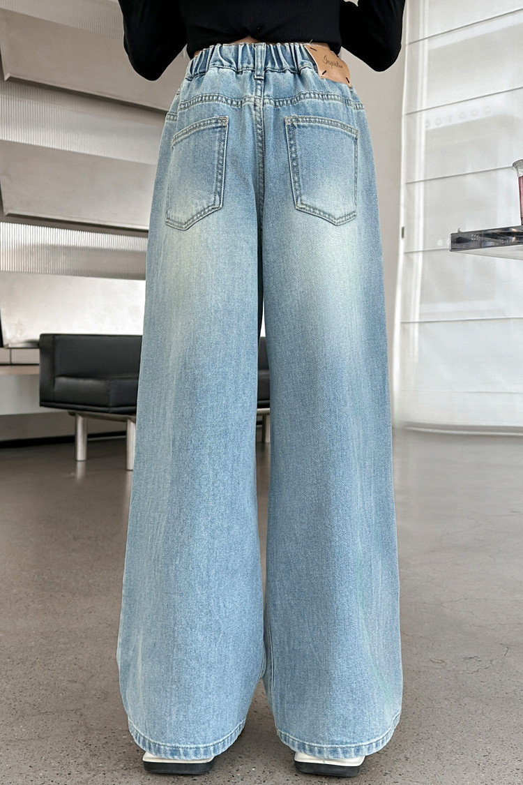 Girls 25 Spring Ripped Label Denim Wide Leg Pants 2515 New Children's Miscellaneous European And American Jeans_voghion.com