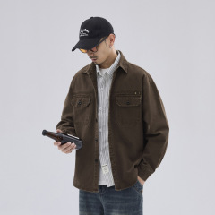 尚谷紳士服春の新型工装ジャケットシャツコート男性日系ゆるいカジュアルデニムシャツ男性