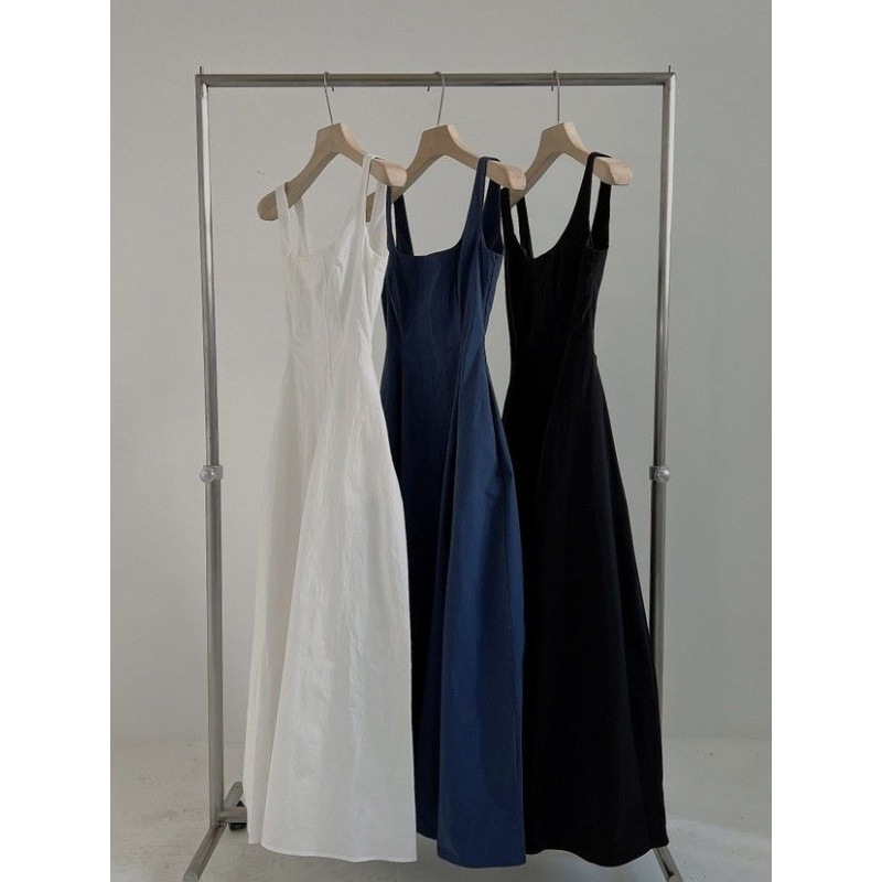 Dongdaemun Summer New Korean Style Waist Slimming Elegant Simple Sleeveless Mid-Length Skirt Suspender Dress for Women