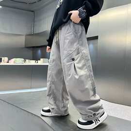 男童春秋款工装裤2025新款大童秋季宽松男孩秋装直筒儿童裤子帅气