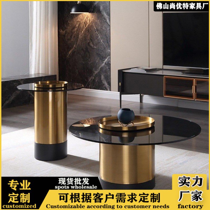 Italian Light Luxury Style Glass Coffee Table Combination Living Room Simple Small Round Table Balcony Small Tea Table Shunde Household Small Table