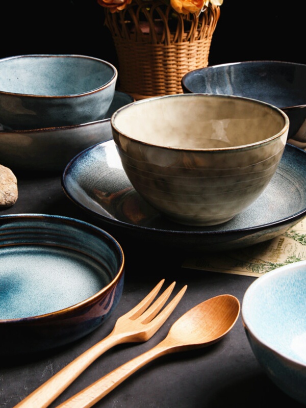 Slight Flaw Underglaze Color Japanese-style Ceramic Bowl Personalized Tableware suit Noodle Bowl Household Noodle Bowl Rice Bowl Soup Bowl Creative
