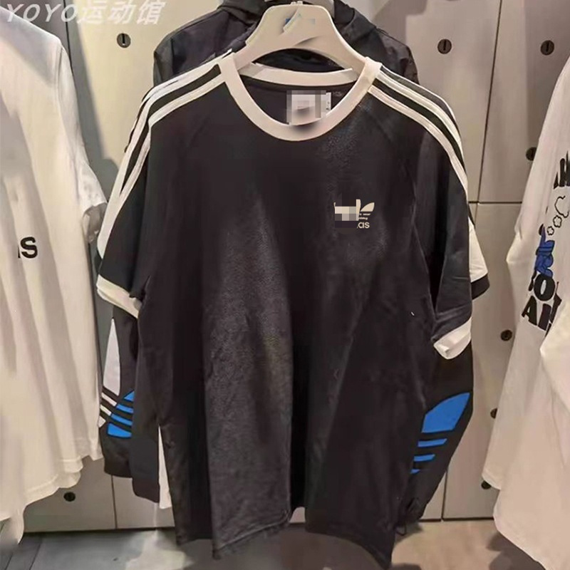 Black and White T-Shirt Summer Clover Top T-Shirt Classic Sports Striped Short-Sleeve Women's Embroidery Men's Round Neck Half-Sleeve Three Black and White T-Shirt Summer Clover Top T-Shirt Classic Sports Striped Short-Sleeve Women's Embroidery Men's Round Neck Half-Sleeve Three