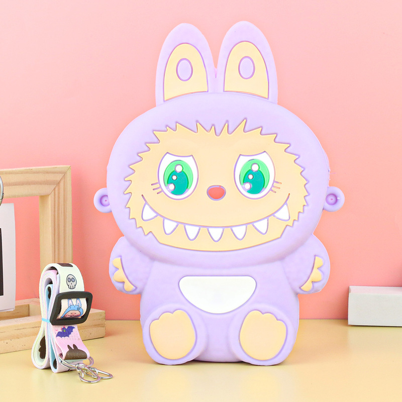 Labubu シリコーン携帯電話バッグ漫画かわいい誕生日ギフト弓シリコーン小銭入れハイエンドクロスボディバッグ|undefined