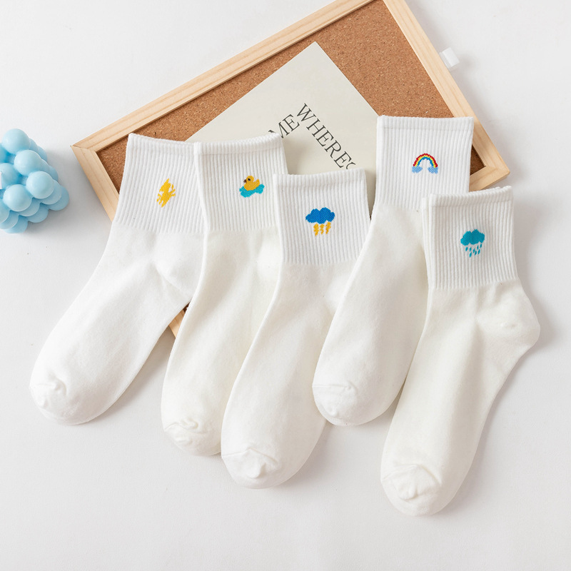 Socks Women's White Weather ins Trendy Cute Japanese Style Simple Fashion College Style Autumn and Winter Stockings Cotton Socks