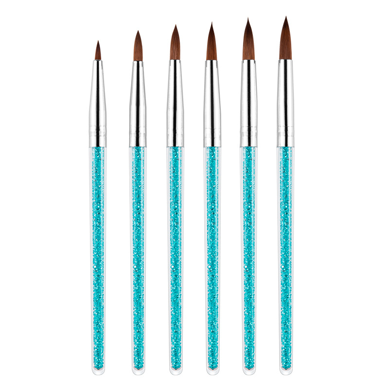 跨境新款美甲工具笔刷套装 6支装带钻亚克力笔杆水晶笔彩绘雕花笔